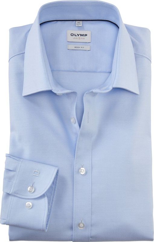OLYMP - Blauw Effen Overhemd - Katoen - Kent Kraag - Lange Mouwen