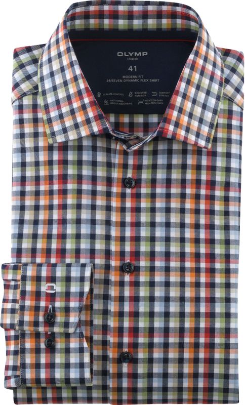 OLYMP - Luxor - Rood Geruit Overhemd - Modern Fit - Dynamic Flex