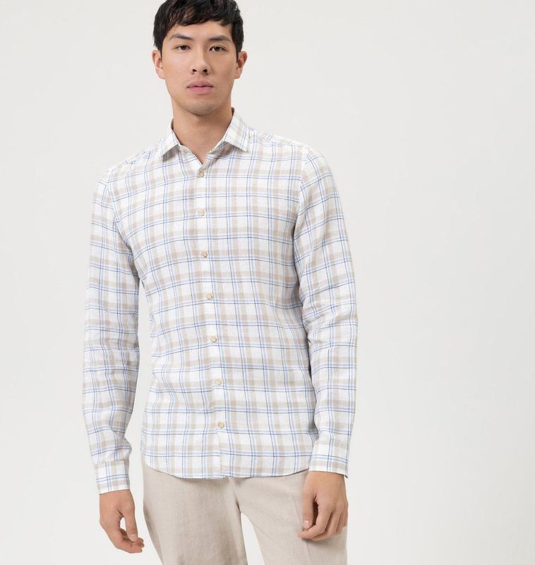 OLYMP Level Five Smart Casual Linnen Overhemd blauw, Ruit