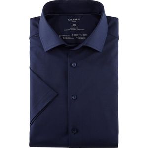 OLYMP - Luxor 24/7 - Overhemd - Marineblauw - Korte Mouw - Dynamic Flex - Strijkvriendelijk