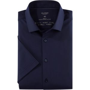 OLYMP - 24/7 Level 5 - Overhemd - Marine Blauw - Korte Mouwen, Twill, Body Fit, Easy Iron