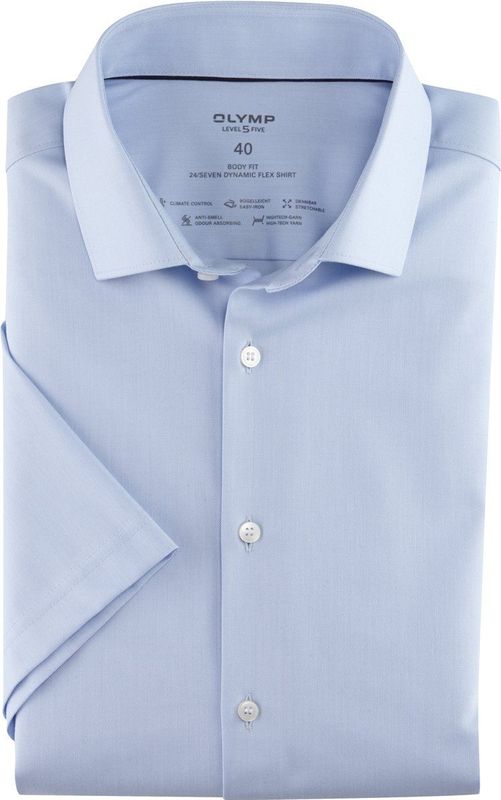 OLYMP - Overhemd - Lichtblauw - Twill - Korte Mouwen - Body Fit