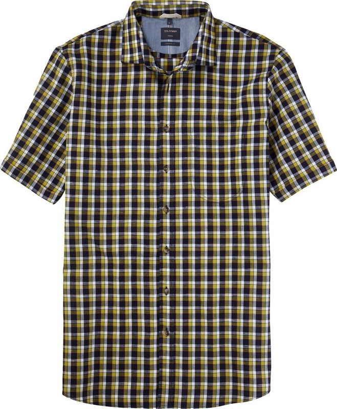 OLYMP - Casual - Groen - Overhemd - Korte Mouw - Popeline