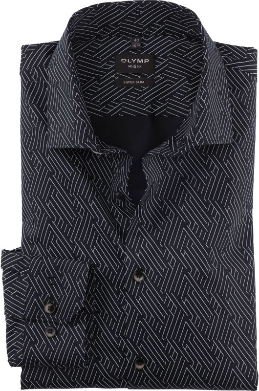 OLYMP - No. 6 - Overhemd - Zwart - Super Slim Fit - Popeline