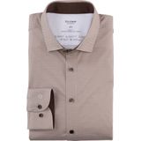 OLYMP - 24/7 Level 5 Body Fit Overhemd - Bruin Dessin - Tricot - Strijkvriendelijk