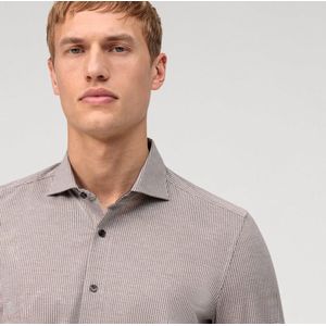 VENTI - Body Fit Overhemd - Blauw met Wit en Oranje - Strijkvriendelijk