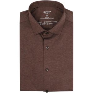 OLYMP 24/7 Level 5 Body Fit Overhemd - Tricot - Bruin - Strijkvriendelijk