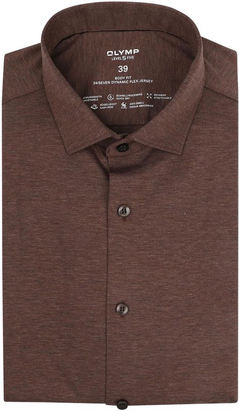 OLYMP 24/7 Level 5 Body Fit Overhemd - Tricot - Bruin - Strijkvriendelijk