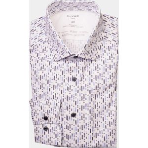 OLYMP Overhemd - Twill - Wit met Blauw Dessin - Strijkvriendelijk - Modern Fit