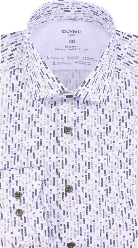OLYMP - Luxor 24/7 Overhemd - Olijfgroen Dessin - Strijkvriendelijk - Dynamic Flex