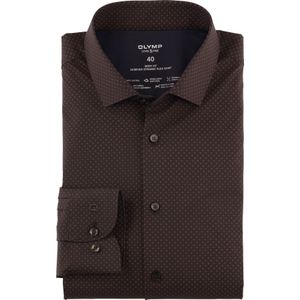 OLYMP 24/7 Level 5 body fit overhemd, tricot, roodbruin dessin