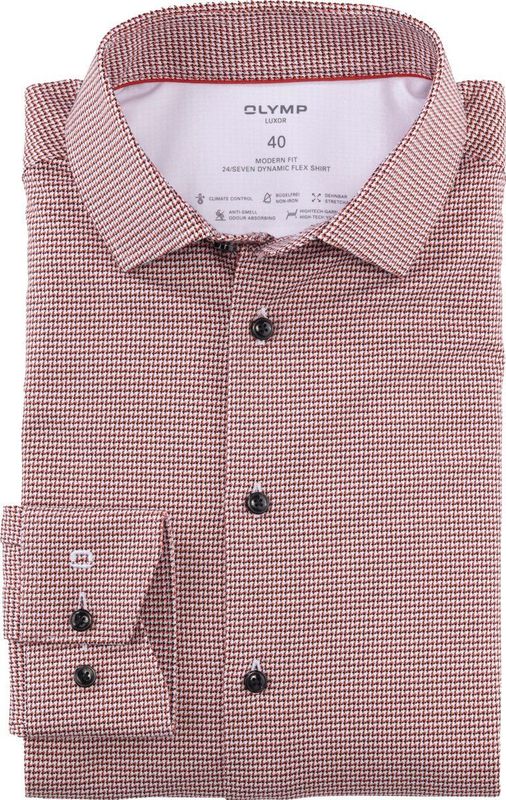 OLYMP - Luxor 24/7 - Overhemd - Baksteenrood - Dynamic Flex