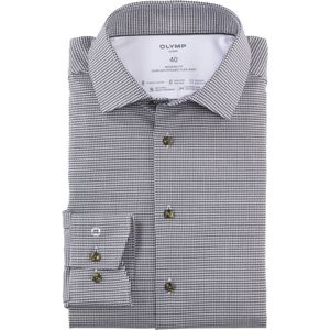 OLYMP Luxor 24/7 modern fit overhemd, Dynamic Flex, olijfgroen met wit dessin