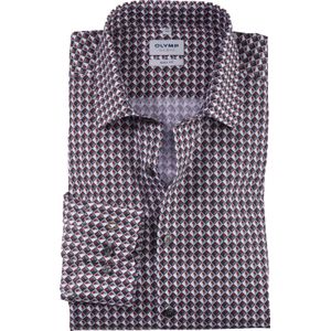 OLYMP Level 5 body fit overhemd, structuur, olijfgroen dessin