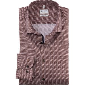 OLYMP Level 5 body fit overhemd, twill, roodbruin dessin