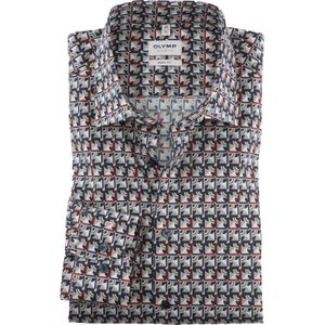 OLYMP Level 5 body fit overhemd, twill, olijfgroen dessin