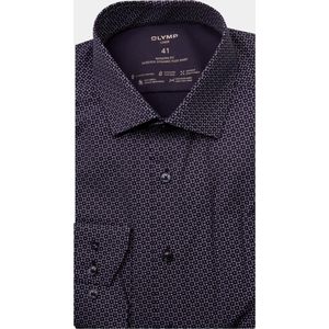 OLYMP 24/7 Overhemd - Popeline - Blauw Met Wit Dessin - Strijkvriendelijk