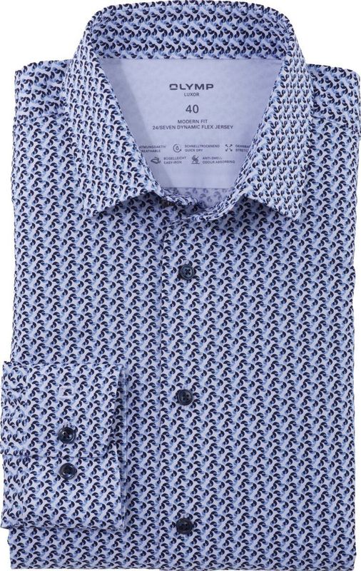 OLYMP - Luxor - Overhemd - Bleu - Modern Fit, Katoen met Elastaan, Easy Iron