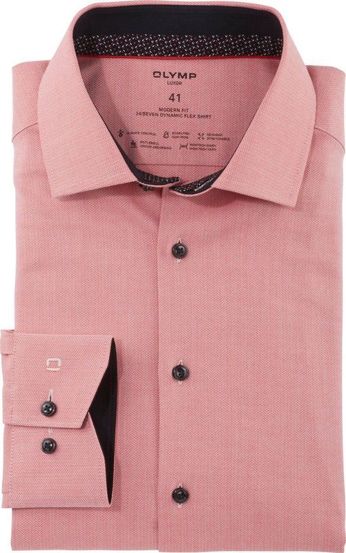 OLYMP - Luxor 24/7 - Overhemd - Baksteenrood - Modern Fit - Popeline