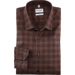 OLYMP Level 5 body fit overhemd, popeline, bruin geruit