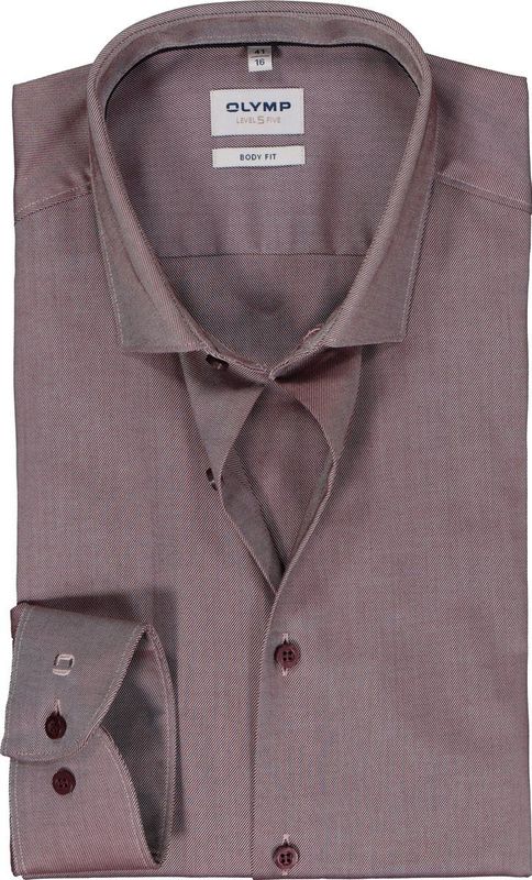 OLYMP Level 5 body fit overhemd, twill, donker rood