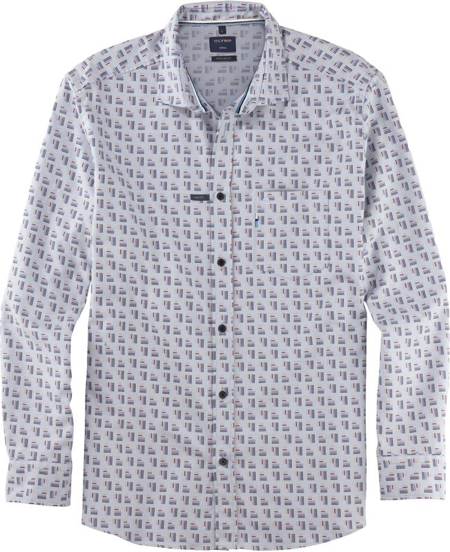 OLYMP - Casual - Flanellen Overhemd - Bleu Dessin - Regular Fit