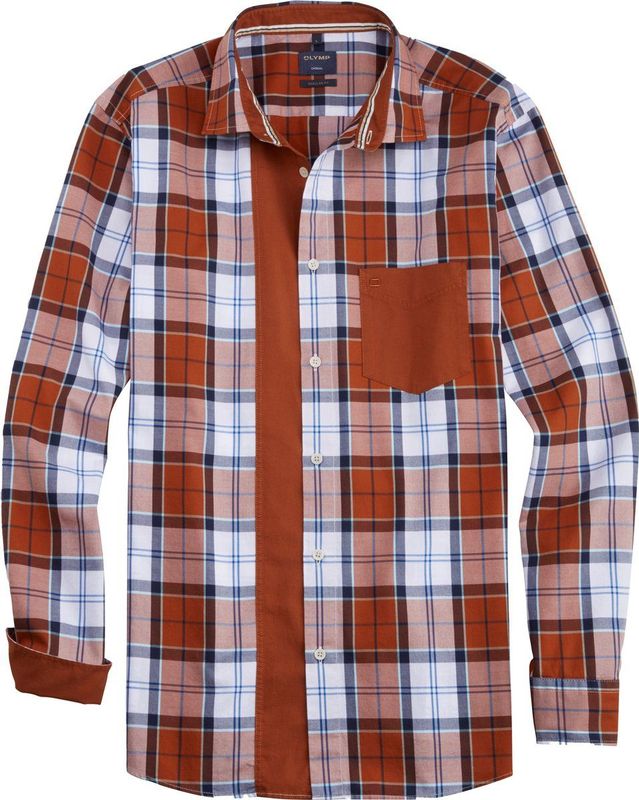 OLYMP - Casual Overhemd - Bruin - Katoen - Regular Fit
