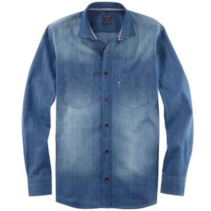 OLYMP - Casual Overhemd - Blauw - Katoen - Kent Kraag