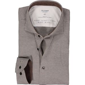 OLYMP 24/7 Level 5 body fit overhemd - mouwlengte 7 - tricot - bruin met wit mini dessin - Strijkvriendelijk - Boordmaat: 42