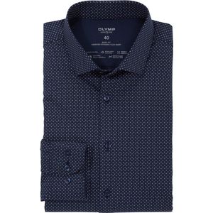 OLYMP - 24/7 Level 5 Body Fit Overhemd - Donkerblauw met Wit Gestipt - Popeline
