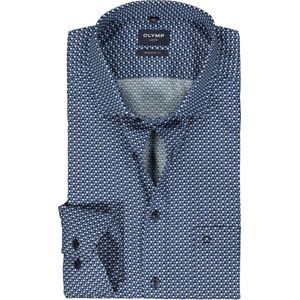 OLYMP - Heren Overhemd - Blauw/Wit - Poplin - Lange Mouwen