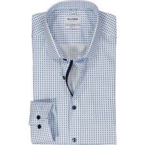OLYMP - Blauw Fantasie - Overhemd - Katoen/Elastaan - Kent Kraag