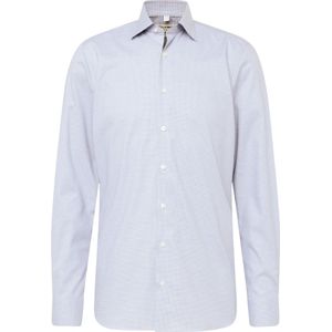 OLYMP Level 5 body fit overhemd, structuur, donkerblauw met wit en lichtblauw mini dessin