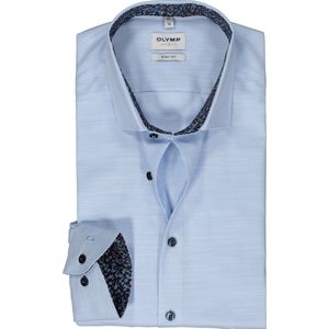 OLYMP - Blauw Effen Overhemd - Katoen - Kent Kraag - Lange Mouwen