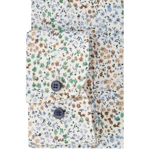 OLYMP Level 5 - Overhemd - Popeline - Bruin, Groen, Blauw, Wit Bloemetjes