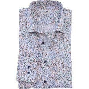 OLYMP Level 5 - Overhemd - Popeline - Bruin, Groen, Blauw, Wit Bloemetjes