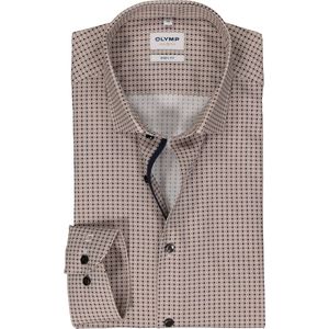 OLYMP Level 5 Overhemd - Beige met Blauw en Wit Dessin - Popeline - Strijkvriendelijk