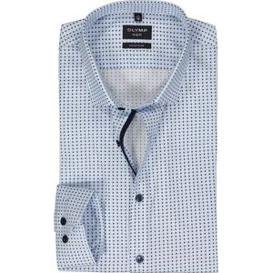 OLYMP No. 6 Six super slim fit overhemd, popeline, lichtblauw met wit en donkerblauw dessin