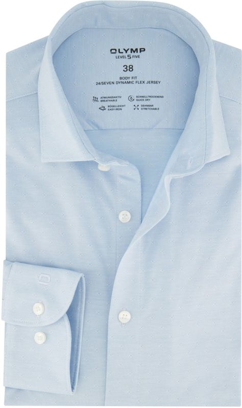 OLYMP - Blauw Effen Overhemd - Katoen - Kent Kraag - Lange Mouwen