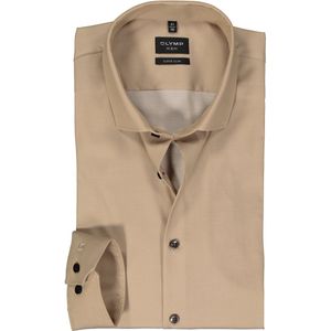 OLYMP No. 6 Overhemd - Beige - Katoen/Elastaan - Strijkvriendelijk