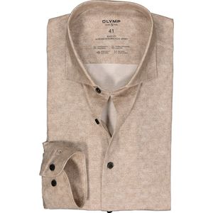 OLYMP - Bruin Effen Overhemd - Katoen/Elastaan - Kent Kraag - Lange Mouwen