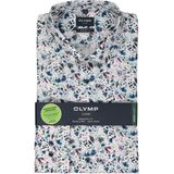 OLYMP - Modern Fit - Overhemd - Wit met Blauw en Roze Bloemen Dessin - Popeline