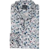 OLYMP - Modern Fit - Overhemd - Wit met Blauw en Roze Bloemen Dessin - Popeline