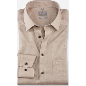 OLYMP comfort fit overhemd - structuur - beige - Strijkvrij - Boordmaat: 45