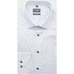 OLYMP - Modern Fit - Overhemd - Wit met Blauw Dessin - Strijkvrij - Boordmaat 46