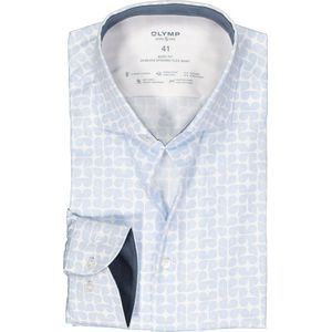 OLYMP 24/7 Level 5 body fit overhemd, dynamic flex, wit met lichtblauw dessin - Maat: 43 43