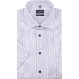 OLYMP modern fit overhemd, korte mouw, popeline, wit met beige en blauw gestreept