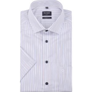 OLYMP modern fit overhemd, korte mouw, popeline, wit met beige en blauw gestreept