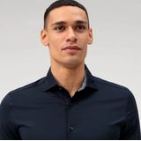 OLYMP 24/7 Level 5 Overhemd - Tricot - Marine Blauw - Strijkvriendelijk