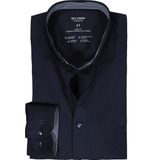 OLYMP 24/7 Level 5 Overhemd - Tricot - Marine Blauw - Strijkvriendelijk